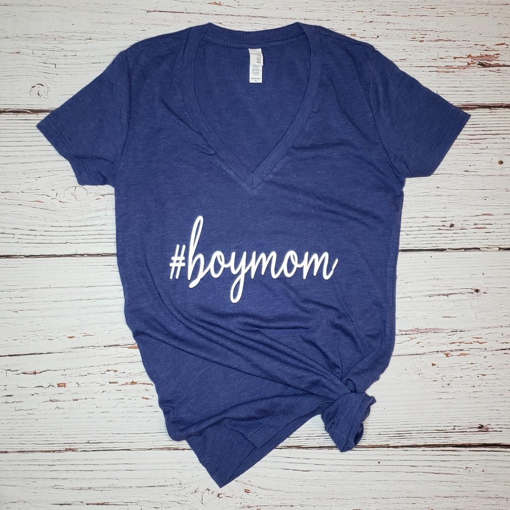 #boymom Deep V Neck Bella Canvas Graphic Tee